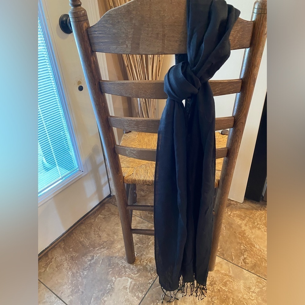 WinterSilks Silk Cashmere Blend Black Fringed Tassel Scarf Wrap Lightweight